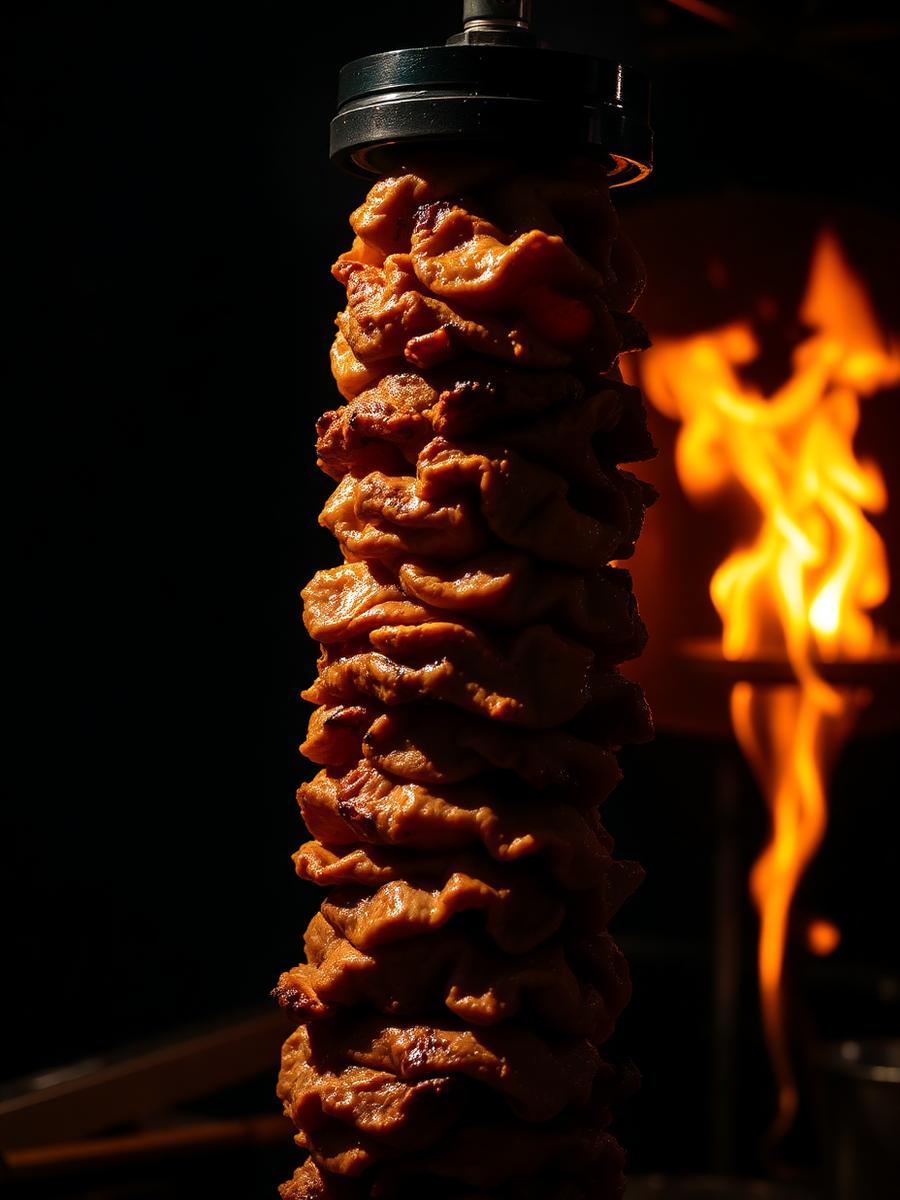 Drehspieß mit frischem Dönerfleisch